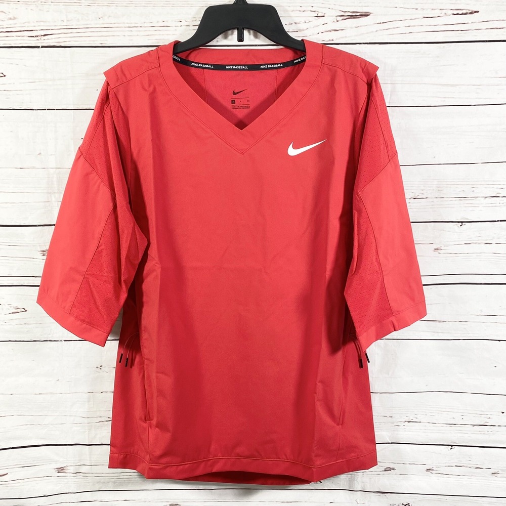 Nike Pullover Jacket Size S Baseball 3/4 Sleeve V-Neck Red NWT